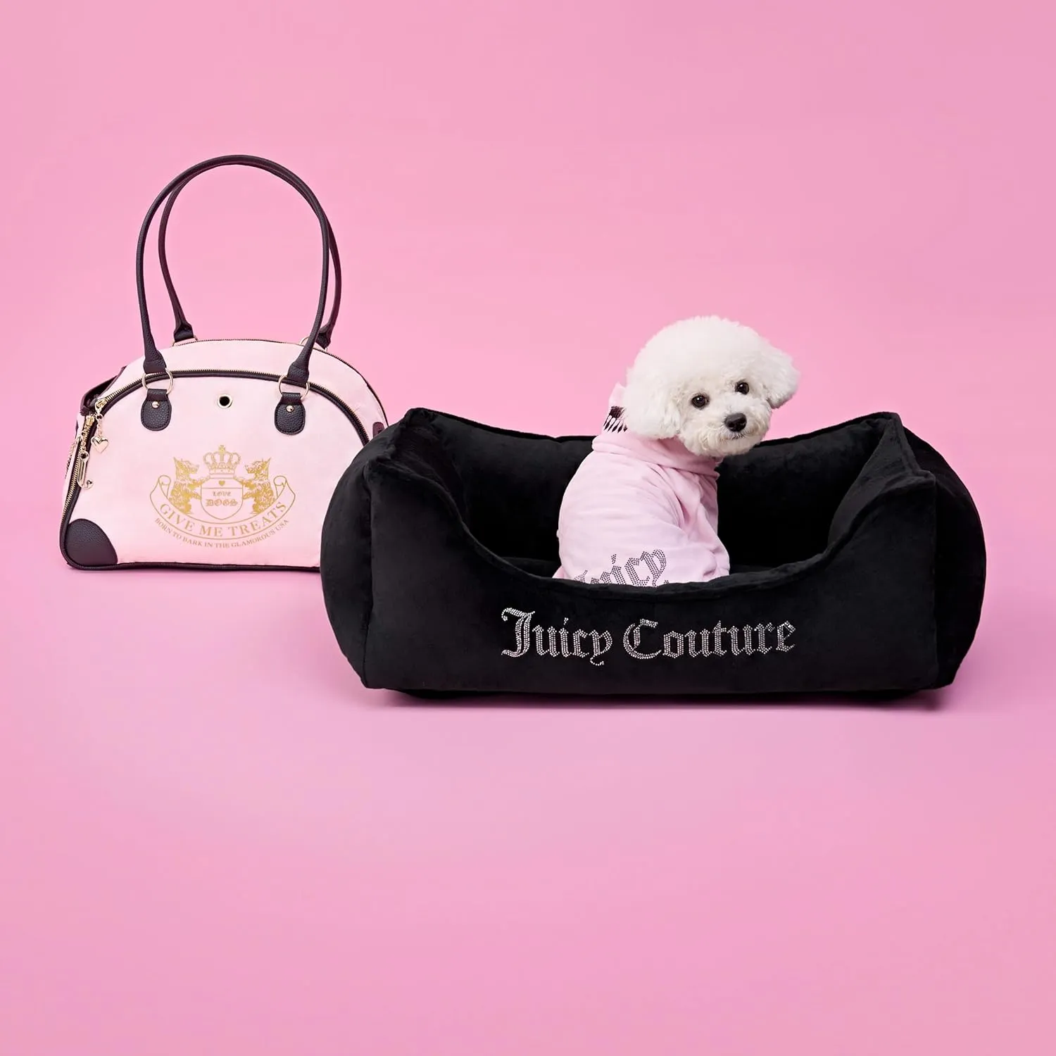 Juicy Couture Bling Velour Pet Hoodie - Pink - XS/S (2-7 lbs.) - Pet Hoodies for Small Dogs or Cats
