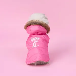 Juicy Couture Faux Fur Hooded Pet Jacket for Dogs and Cats - Hot Pink - Medium/Large
