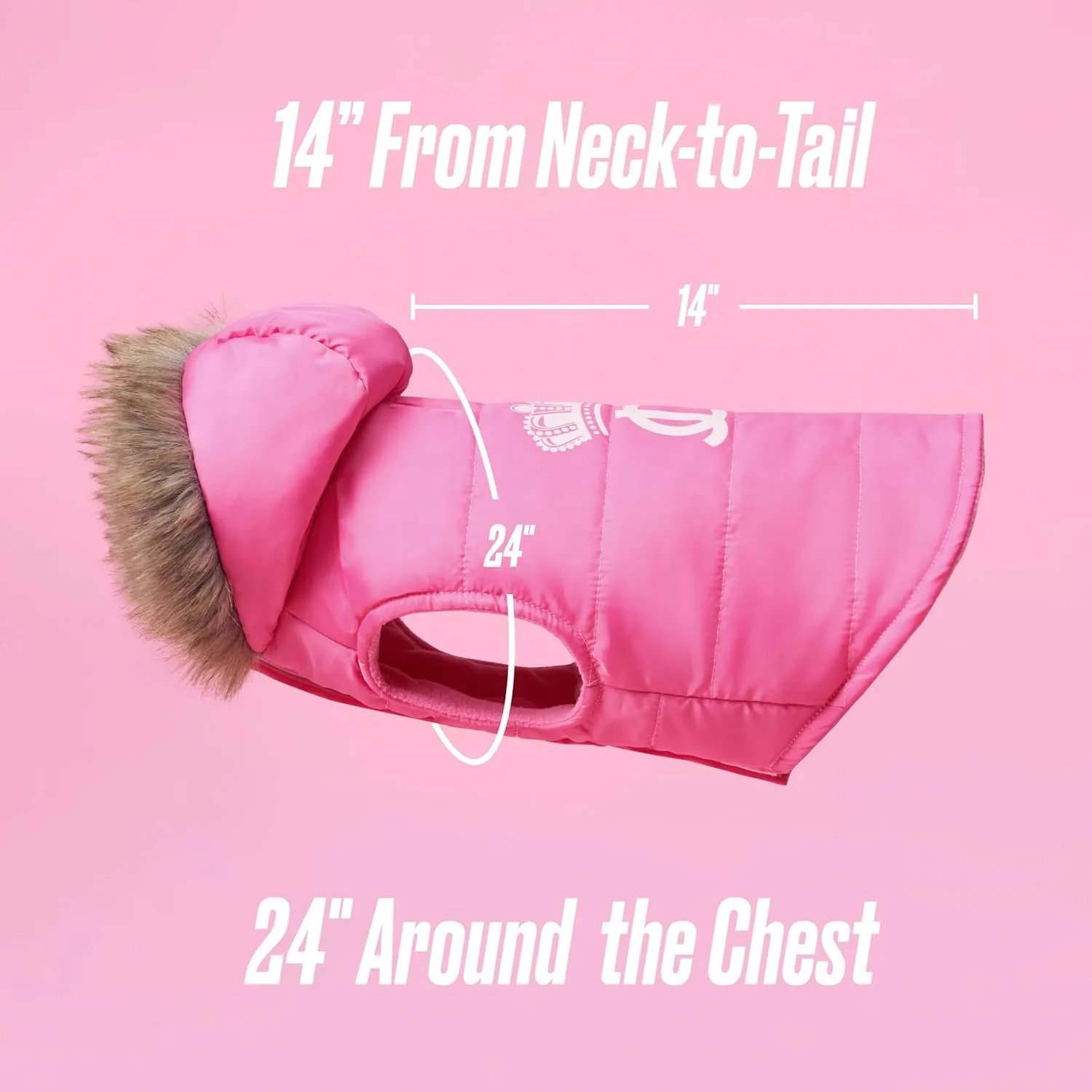 Juicy Couture Faux Fur Hooded Pet Jacket for Dogs and Cats - Hot Pink - Medium/Large