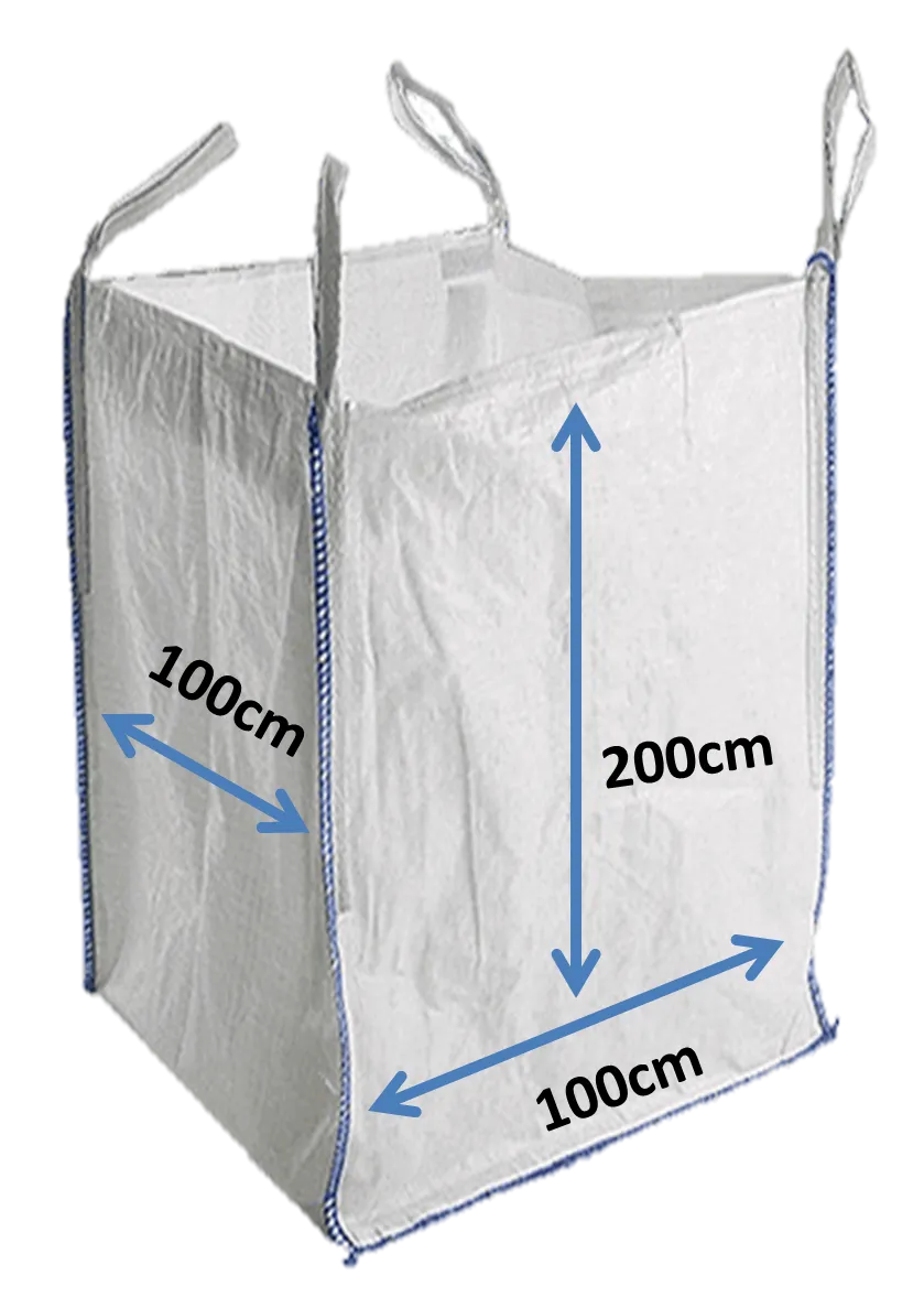 Jumbo Big Bulk Bags 1 Tonne Builders Dumpy Sacks 100cm x 100cm x 200cm with Skirt Top and Discharge Spout FIBC