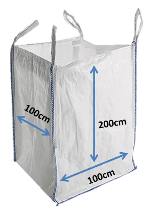 Jumbo Big Bulk Bags 1 Tonne Builders Dumpy Sacks 100cm x 100cm x 200cm with Skirt Top and Discharge Spout FIBC