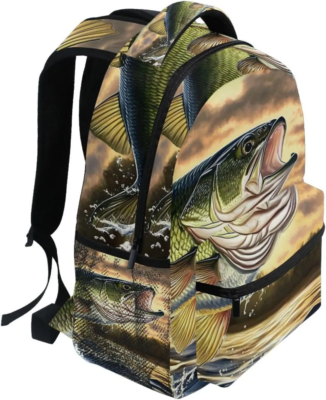 Jump Trout Fish Backpack Daypack Shoulder Bag Book Bag Lightweight Back Pack 12 ×16.9 In