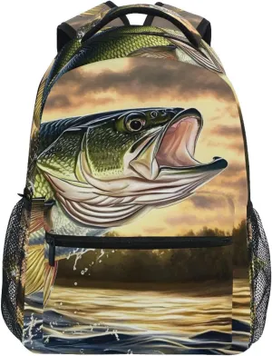 Jump Trout Fish Backpack Daypack Shoulder Bag Book Bag Lightweight Back Pack 12 ×16.9 In
