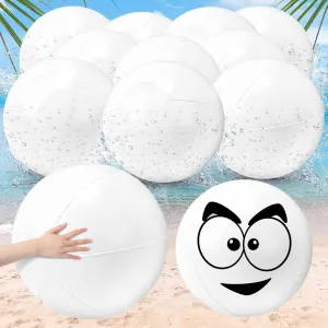 Junkin 10 Pieces Solid White Beach Balls Bulk Big Inflatable Beach Ball Giant Swimming Pool Balls Beach Game Toy for Summer Beach, Pool and Party Favor