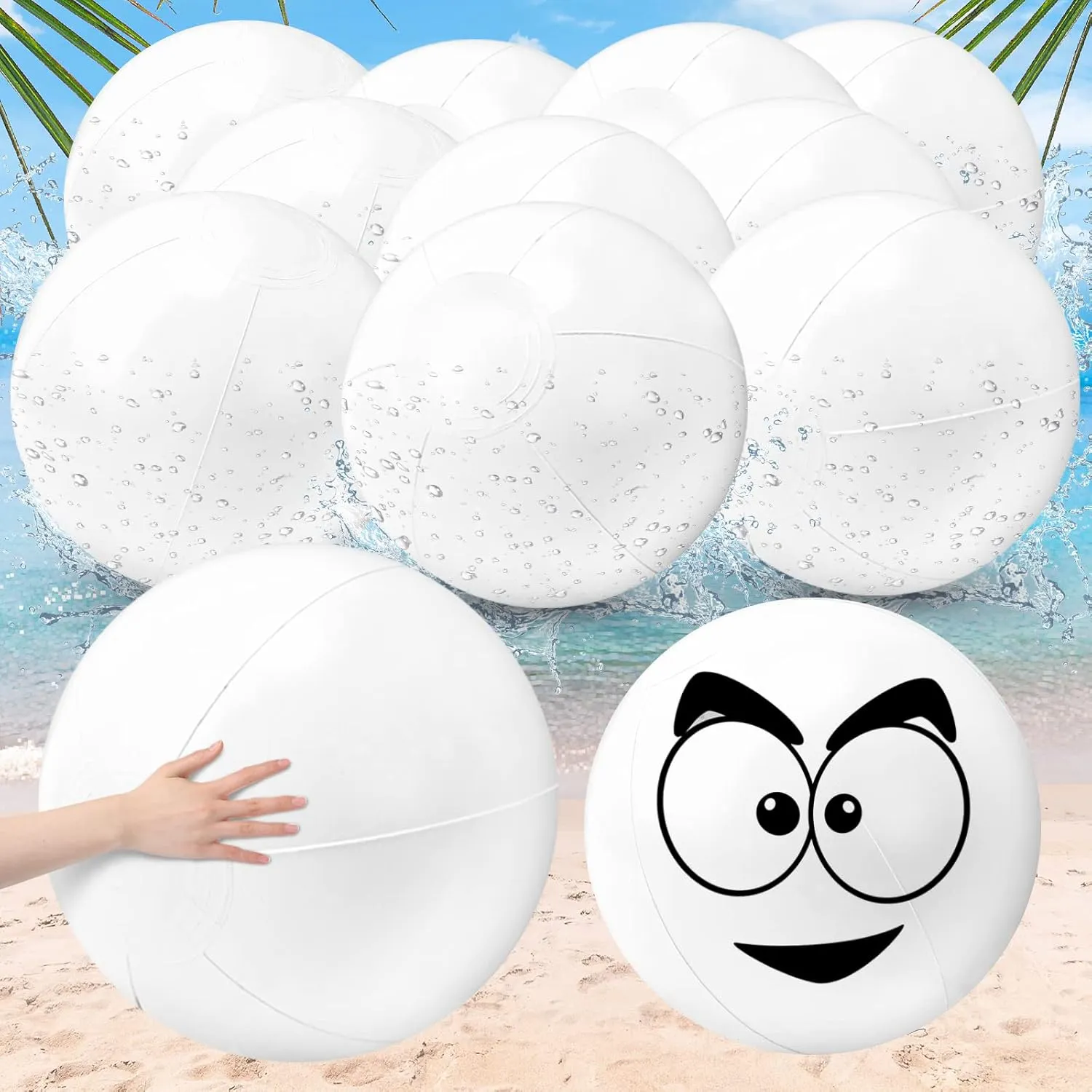 Junkin 10 Pieces Solid White Beach Balls Bulk Big Inflatable Beach Ball Giant Swimming Pool Balls Beach Game Toy for Summer Beach, Pool and Party Favor