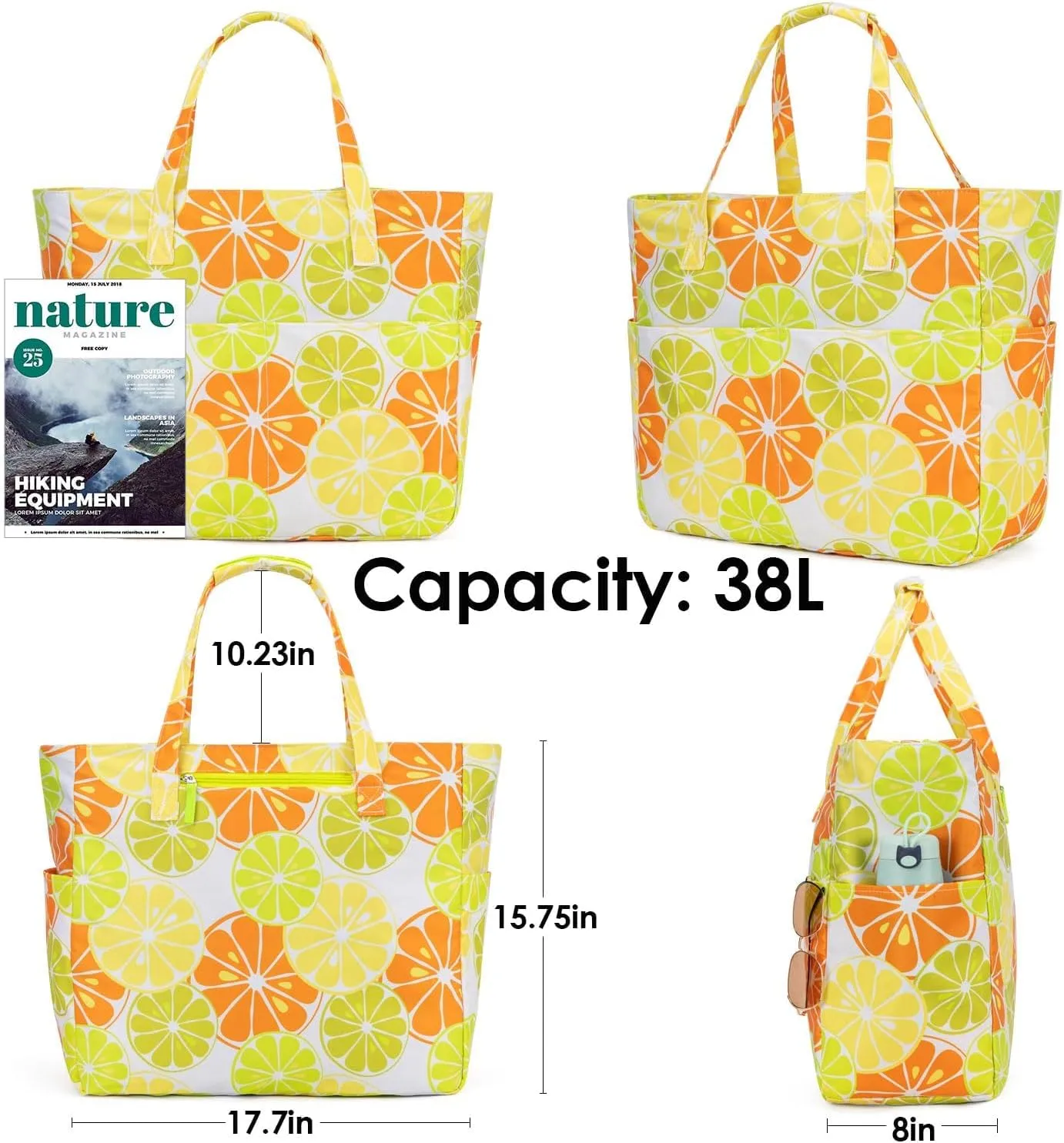 KABAQOO Extra Large Beach Bag Waterproof Sandproof Women Beach Tote with Zipper & Wet Compartment for Pool Gym Grocery Travel