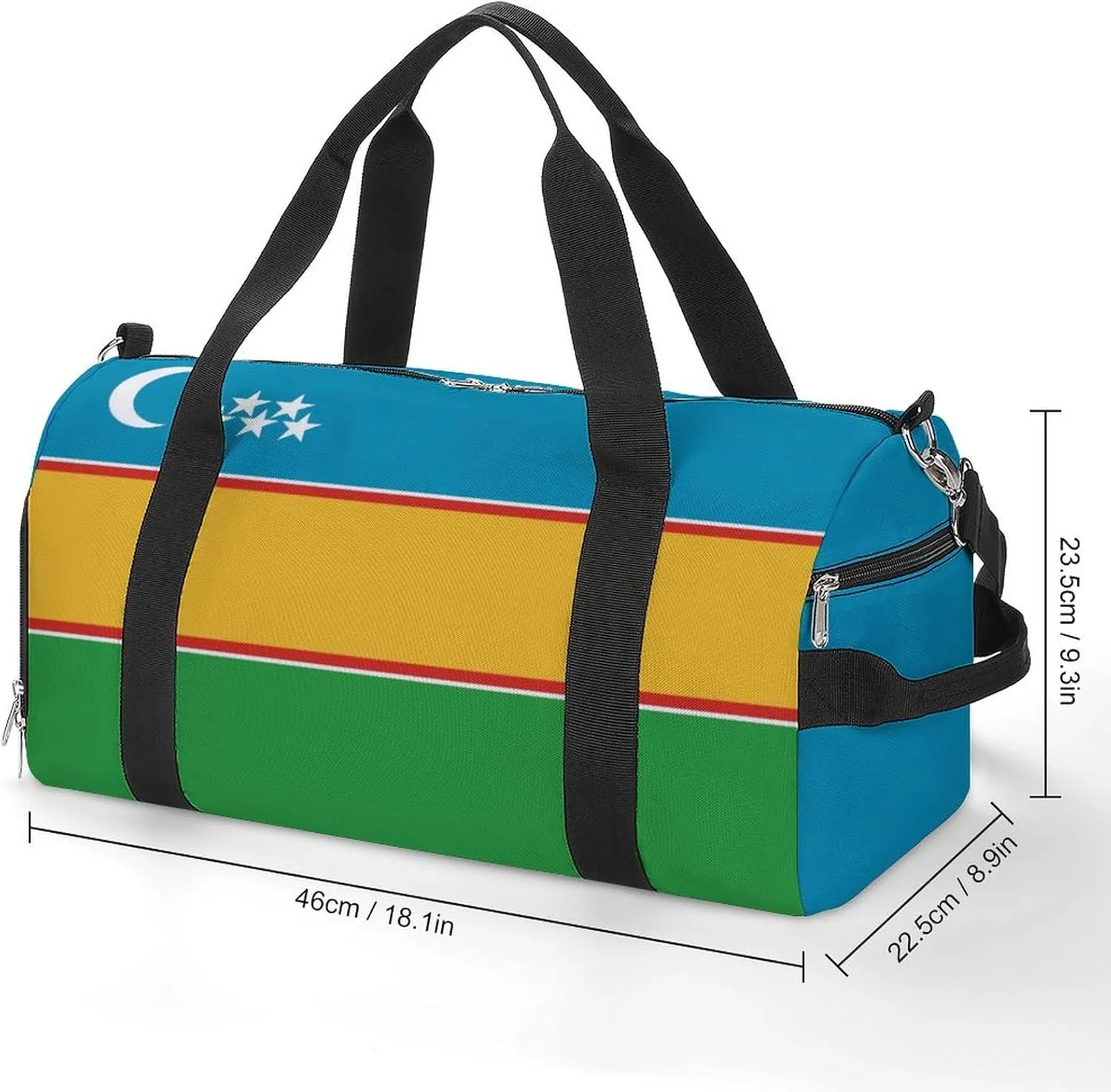 Karakalpakstan Flag Gym Bag with Shoe Compartment and Wet Pocket Travel Duffel for Sports