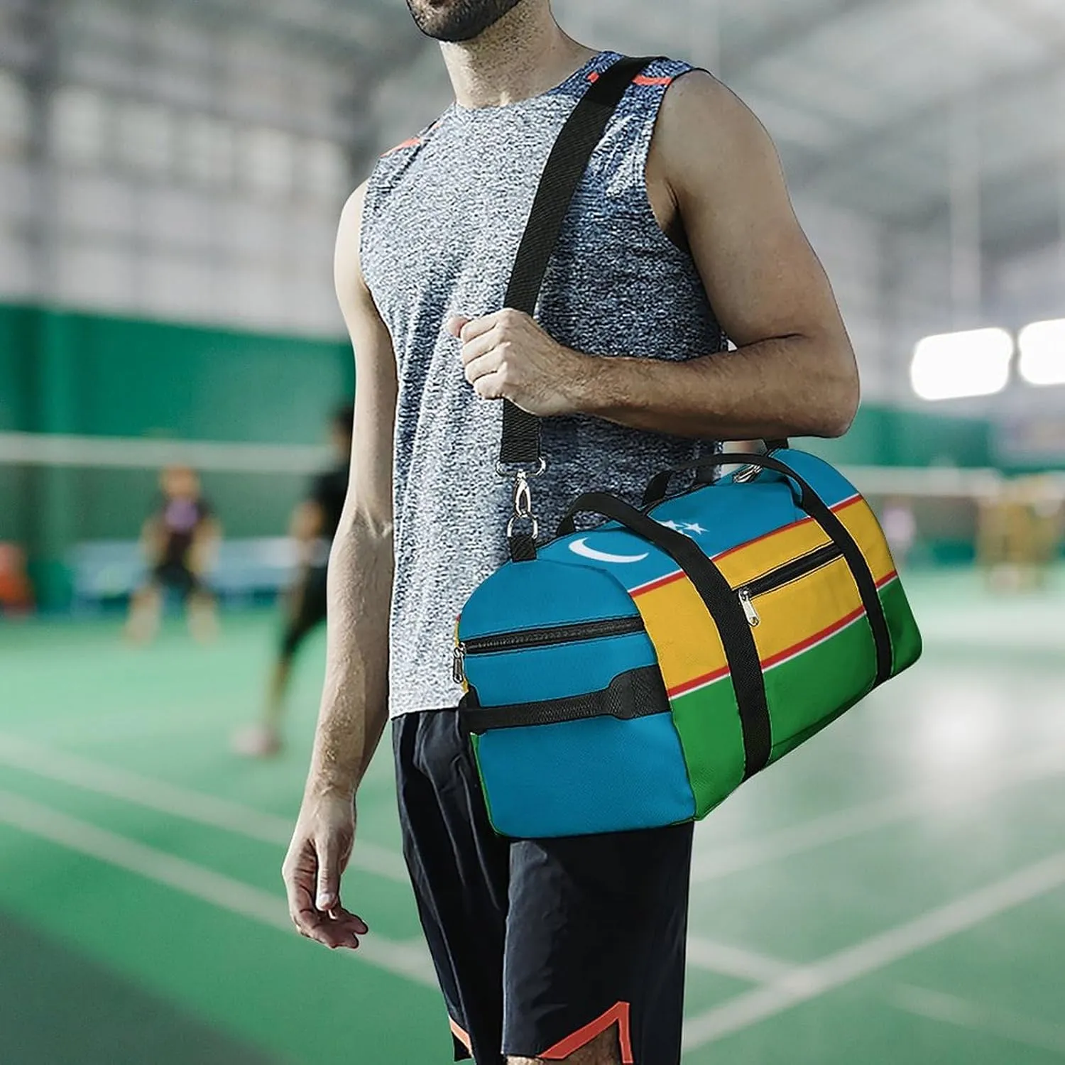Karakalpakstan Flag Gym Bag with Shoe Compartment and Wet Pocket Travel Duffel for Sports
