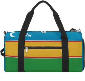 Karakalpakstan Flag Gym Bag with Shoe Compartment and Wet Pocket Travel Duffel for Sports