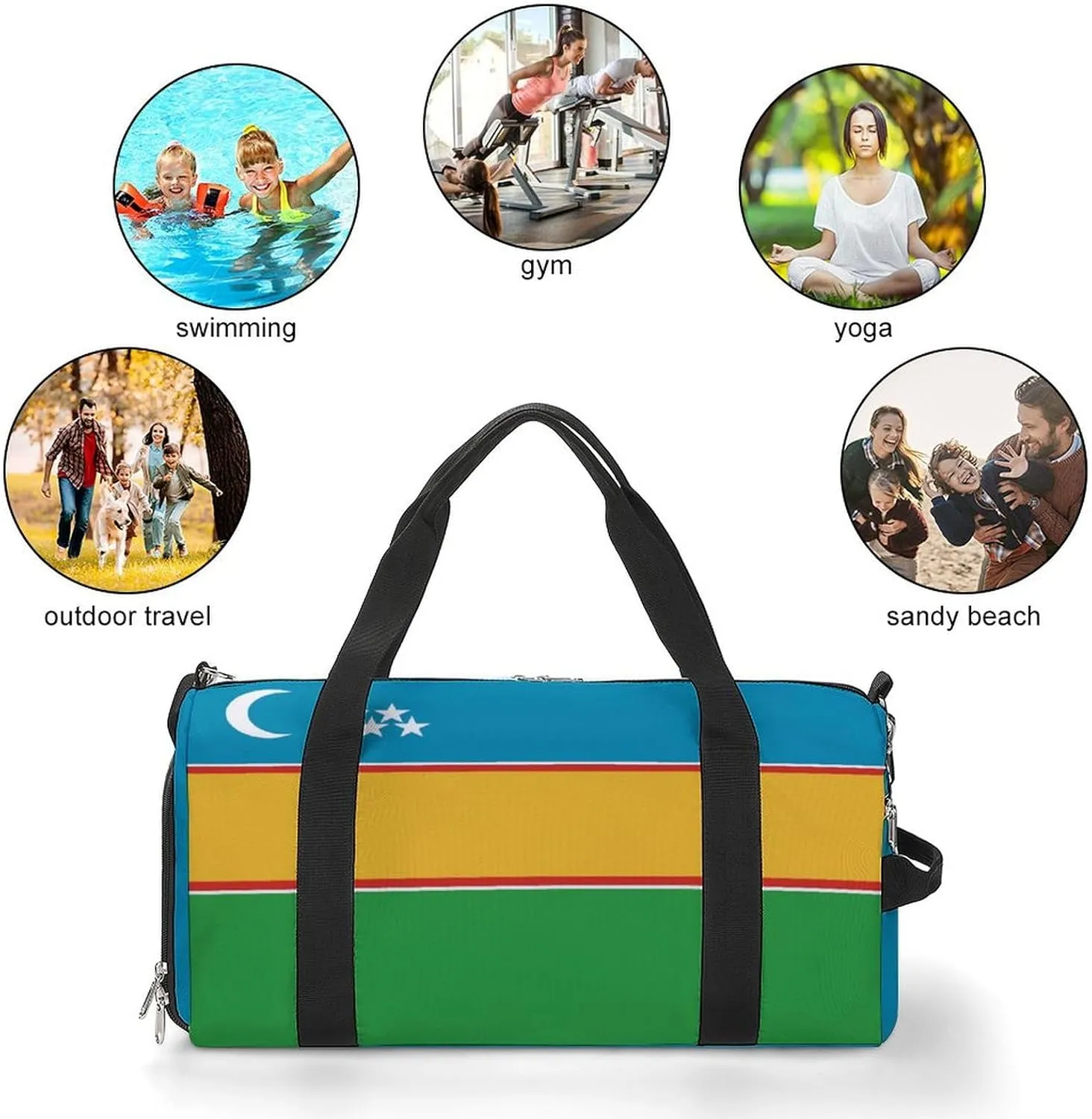 Karakalpakstan Flag Gym Bag with Shoe Compartment and Wet Pocket Travel Duffel for Sports