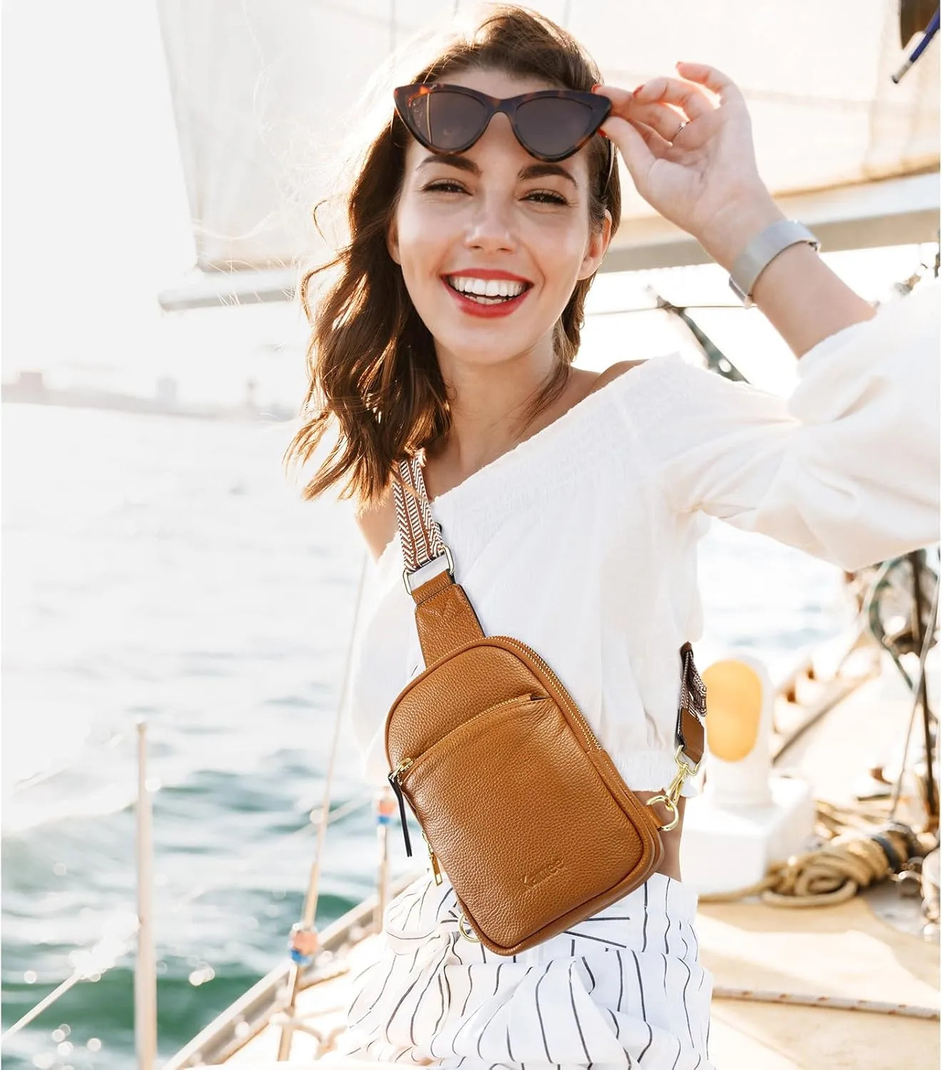 Kattee Sling Bag for Women, Small Genuine Leather Crossbody Chest Bags Fanny Packs, Soft Shoulder Daypack Travel Outdoor
