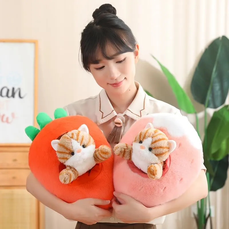 Kawaii Cat in Fruit Plush Toy-Quirky Fruit & Pet Fusion for Decor