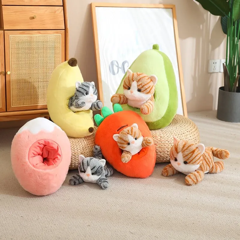 Kawaii Cat in Fruit Plush Toy-Quirky Fruit & Pet Fusion for Decor