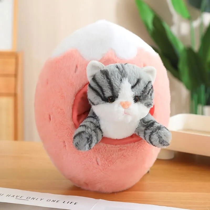 Kawaii Cat in Fruit Plush Toy-Quirky Fruit & Pet Fusion for Decor
