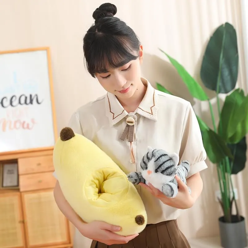 Kawaii Cat in Fruit Plush Toy-Quirky Fruit & Pet Fusion for Decor