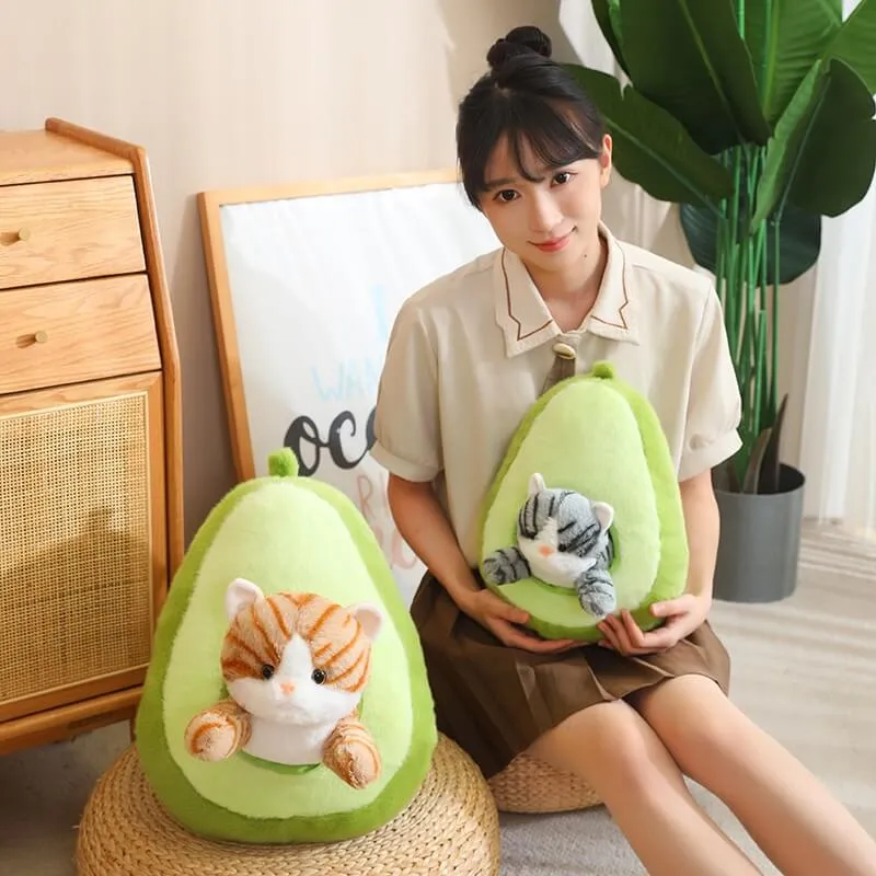 Kawaii Cat in Fruit Plush Toy-Quirky Fruit & Pet Fusion for Decor