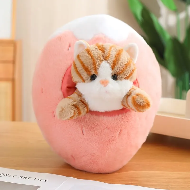 Kawaii Cat in Fruit Plush Toy-Quirky Fruit & Pet Fusion for Decor