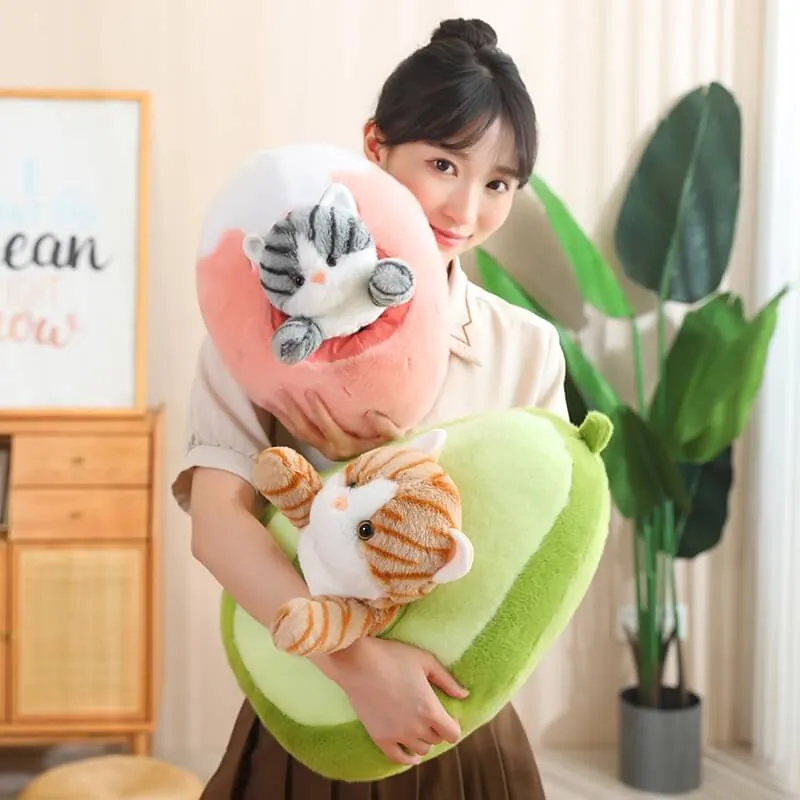 Kawaii Cat in Fruit Plush Toy-Quirky Fruit & Pet Fusion for Decor
