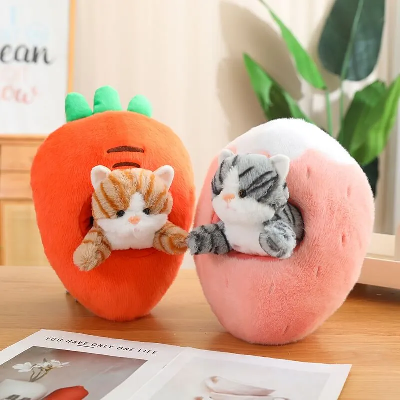 Kawaii Cat in Fruit Plush Toy-Quirky Fruit & Pet Fusion for Decor