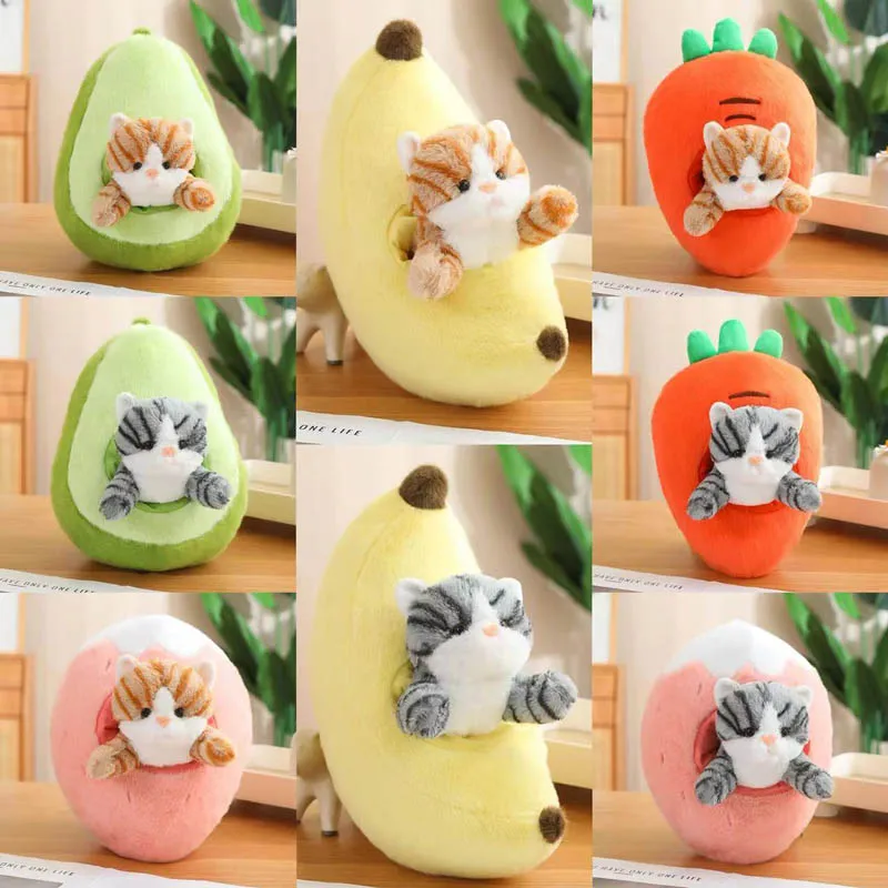 Kawaii Cat in Fruit Plush Toy-Quirky Fruit & Pet Fusion for Decor