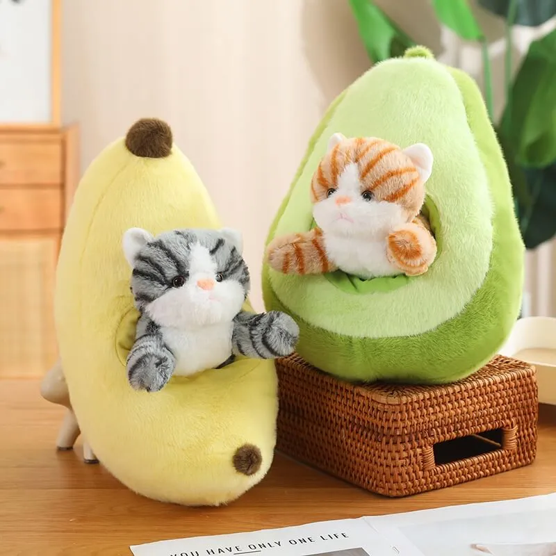 Kawaii Cat in Fruit Plush Toy-Quirky Fruit & Pet Fusion for Decor