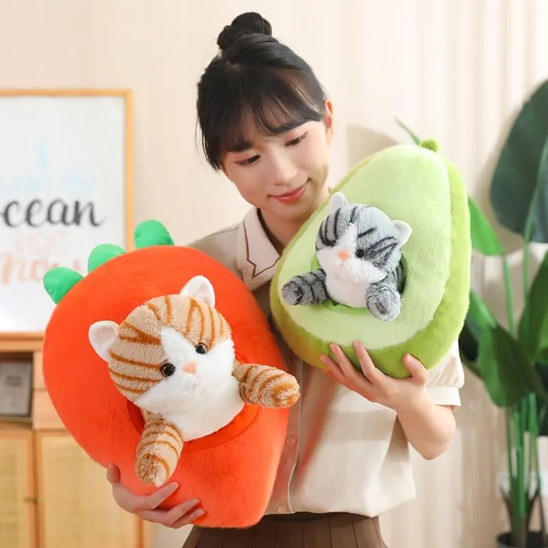 Kawaii Cat in Fruit Plush Toy-Quirky Fruit & Pet Fusion for Decor