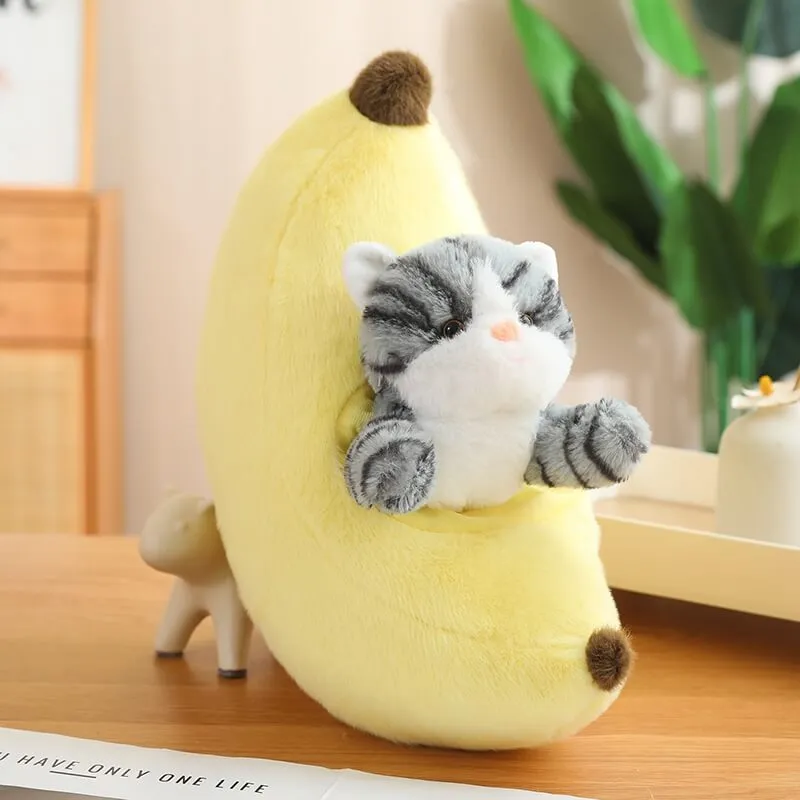 Kawaii Cat in Fruit Plush Toy-Quirky Fruit & Pet Fusion for Decor