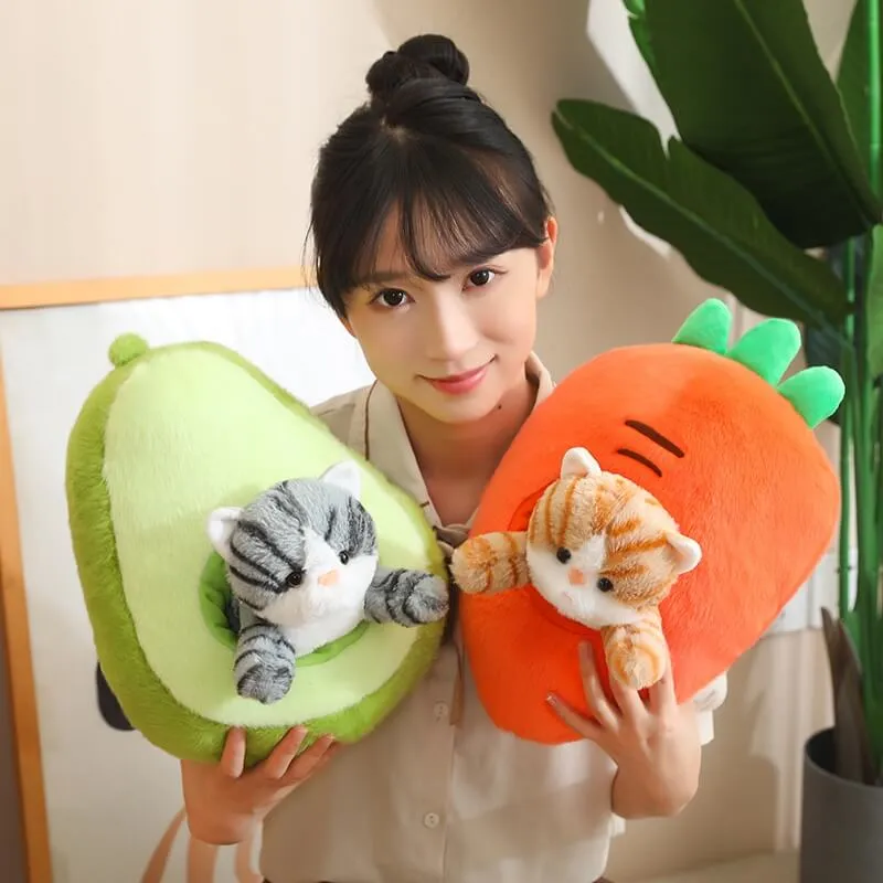 Kawaii Cat in Fruit Plush Toy-Quirky Fruit & Pet Fusion for Decor