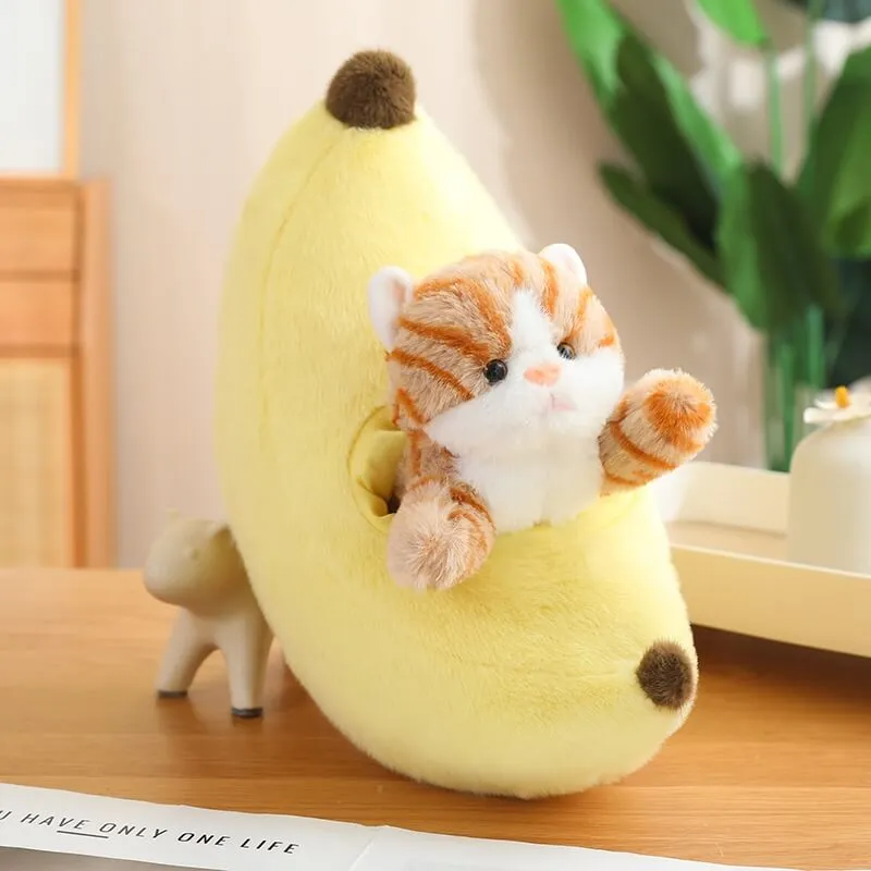 Kawaii Cat in Fruit Plush Toy-Quirky Fruit & Pet Fusion for Decor