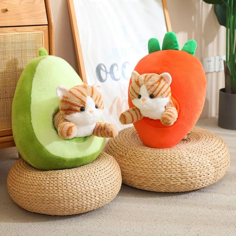 Kawaii Cat in Fruit Plush Toy-Quirky Fruit & Pet Fusion for Decor