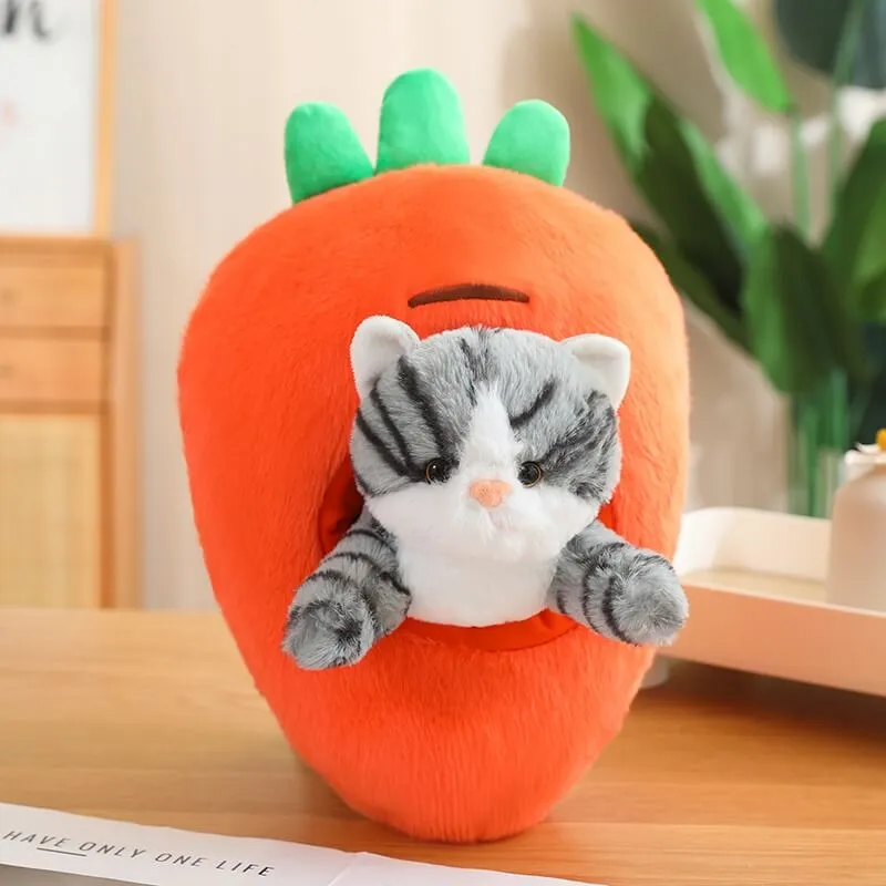 Kawaii Cat in Fruit Plush Toy-Quirky Fruit & Pet Fusion for Decor