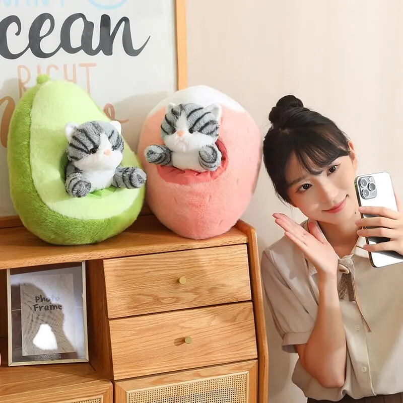 Kawaii Cat in Fruit Plush Toy-Quirky Fruit & Pet Fusion for Decor