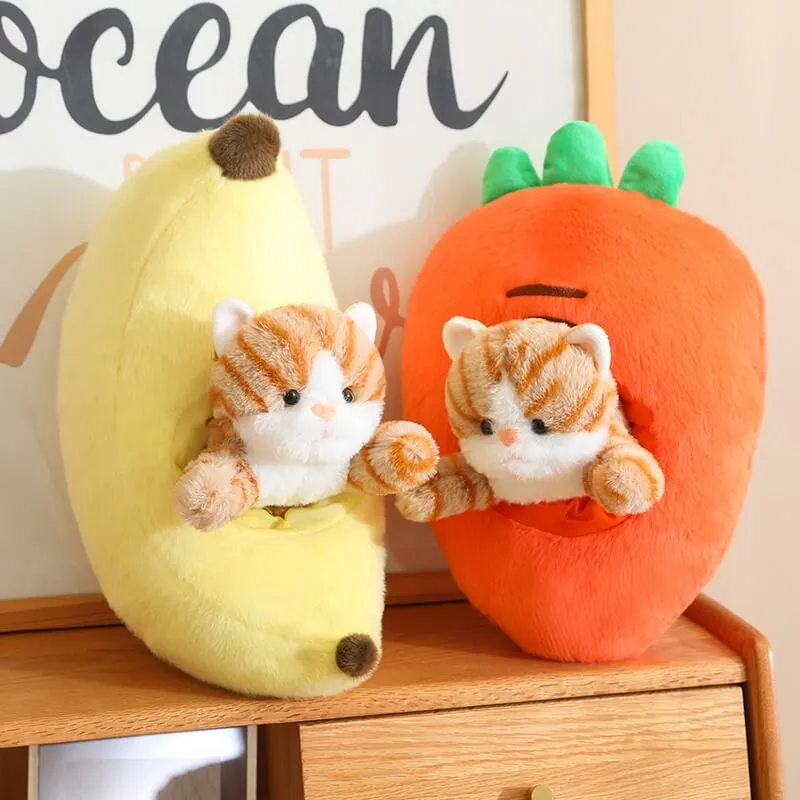 Kawaii Cat in Fruit Plush Toy-Quirky Fruit & Pet Fusion for Decor