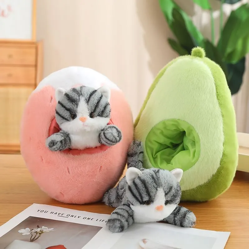 Kawaii Cat in Fruit Plush Toy-Quirky Fruit & Pet Fusion for Decor