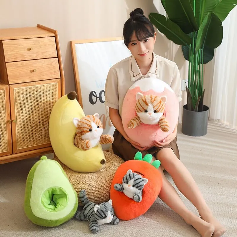 Kawaii Cat in Fruit Plush Toy-Quirky Fruit & Pet Fusion for Decor