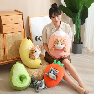 Kawaii Cat in Fruit Plush Toy-Quirky Fruit & Pet Fusion for Decor