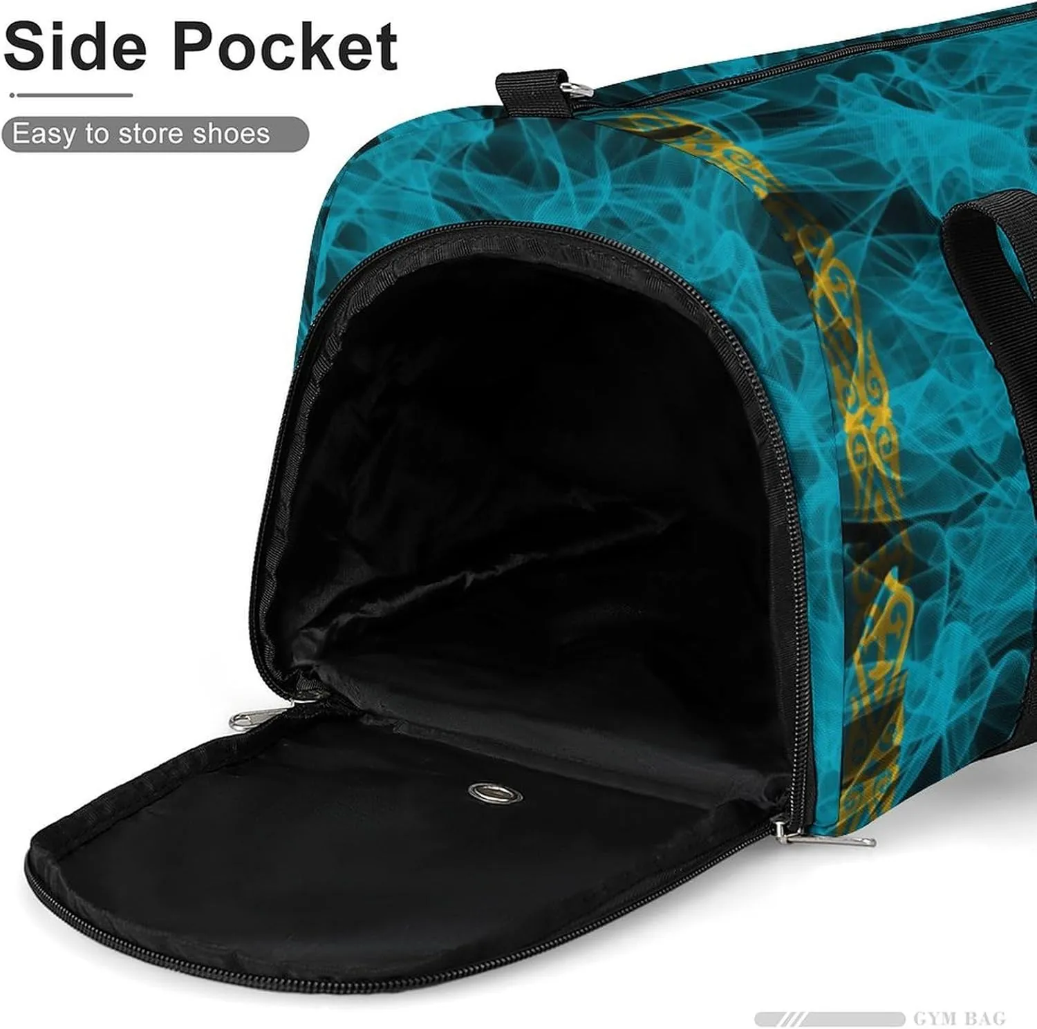 Kazakhstan Flag Smoke Style Travel Duffel Bag with Shoe Compartment for Gym Yoga Beach Weekender