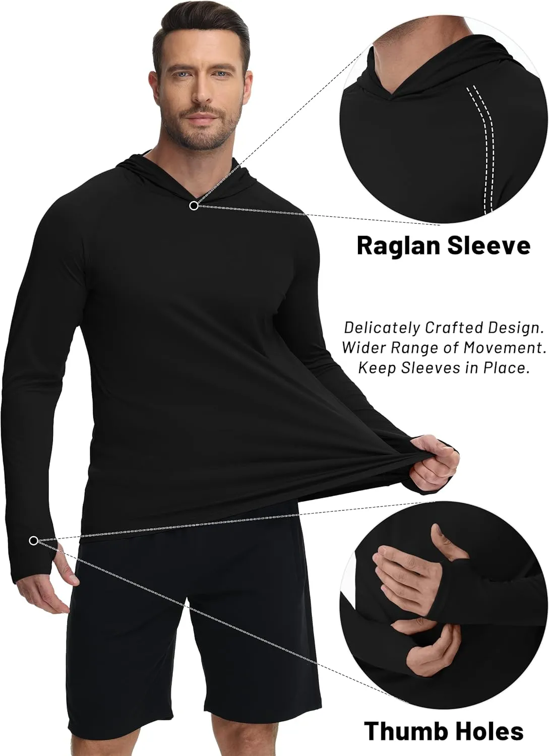 KEFITEVD Men's Sun Protection Hoodie UPF 50  Long Sleeve UV SPF Shirts Lightweight Quick Dry Hoodies Swimming Rash Guard