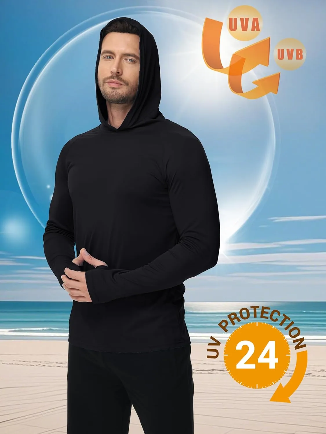 KEFITEVD Men's Sun Protection Hoodie UPF 50  Long Sleeve UV SPF Shirts Lightweight Quick Dry Hoodies Swimming Rash Guard
