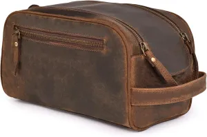 King-Size Premium Leather Toiletry Travel Pouch – Handcrafted Vintage Dopp Kit Bag with Waterproof Lining, Spacious Design for Travel Essentials, Elegant Brown Finish