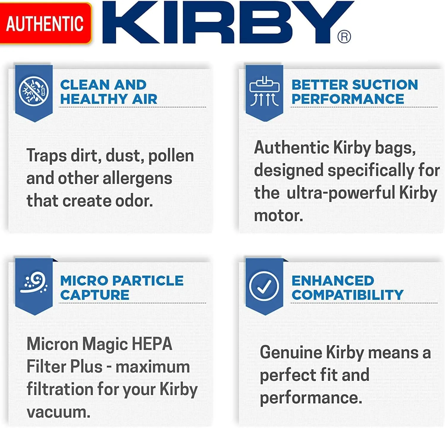 Kirby Allergen Reduction HEPA Filter Bags 6-Pack | Part #204811 | OEM Replacement for F-Style & Twist-Style Kirby Vacuums