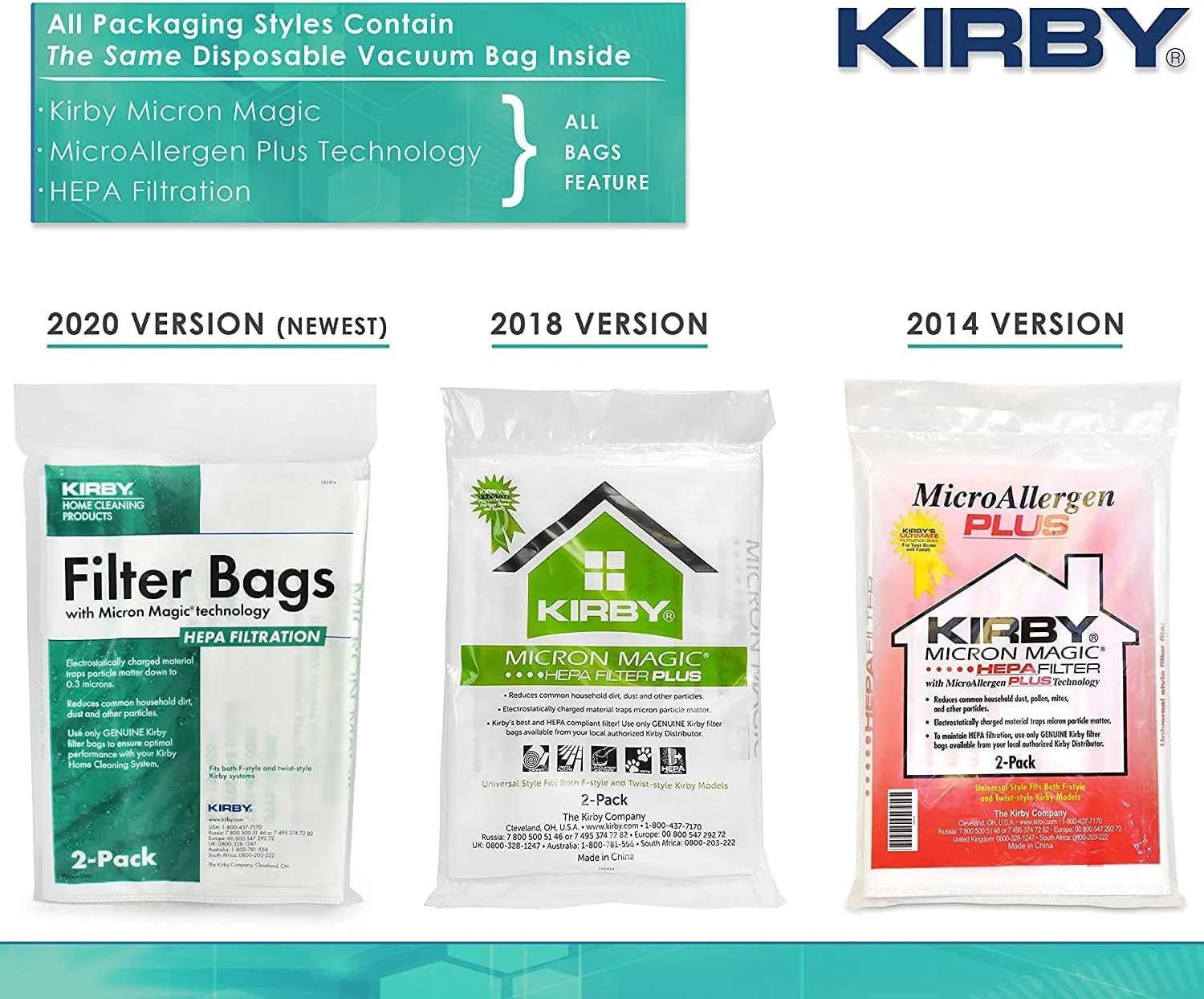 Kirby Allergen Reduction HEPA Filter Bags 6-Pack | Part #204811 | OEM Replacement for F-Style & Twist-Style Kirby Vacuums