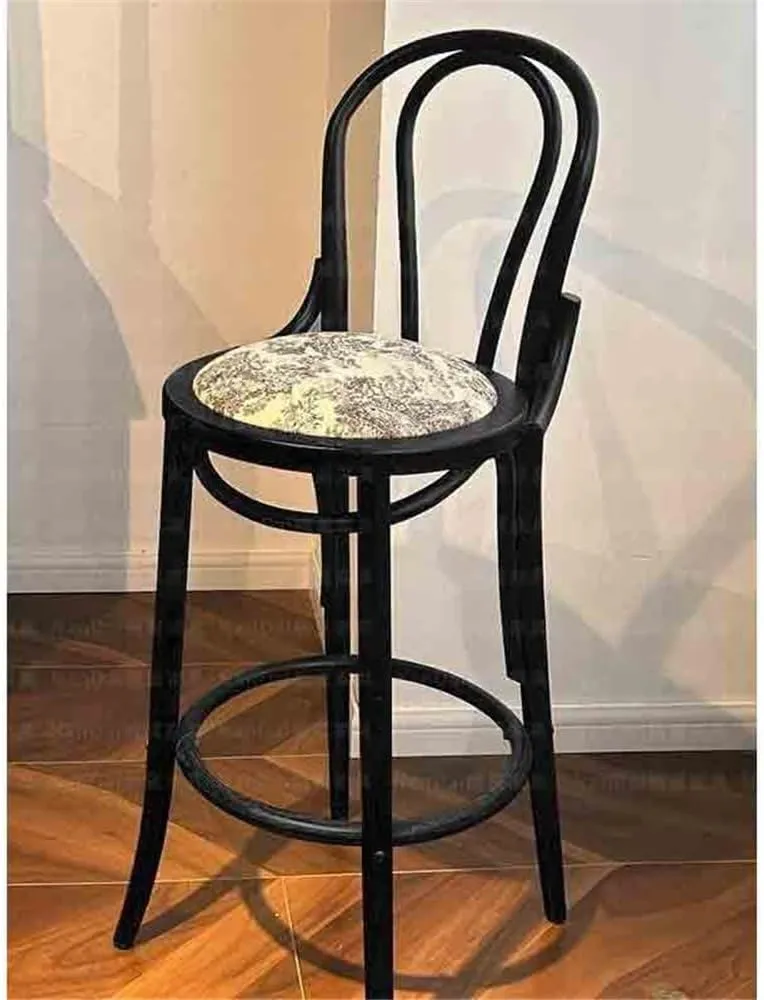 Kitchen Counter Barstool Rustic Style Bar Stool Vintage Style Solid Wood High Stool Island Table Scandinavian High Back Chair for Home Use Bar Stools(Black)