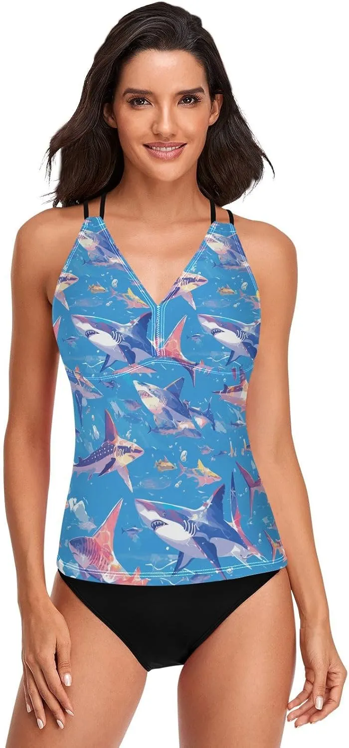KLL Ocean Fish sea Masco Womens Tankini Top Quick-Dry V Neck Swimsuit Tank Tops