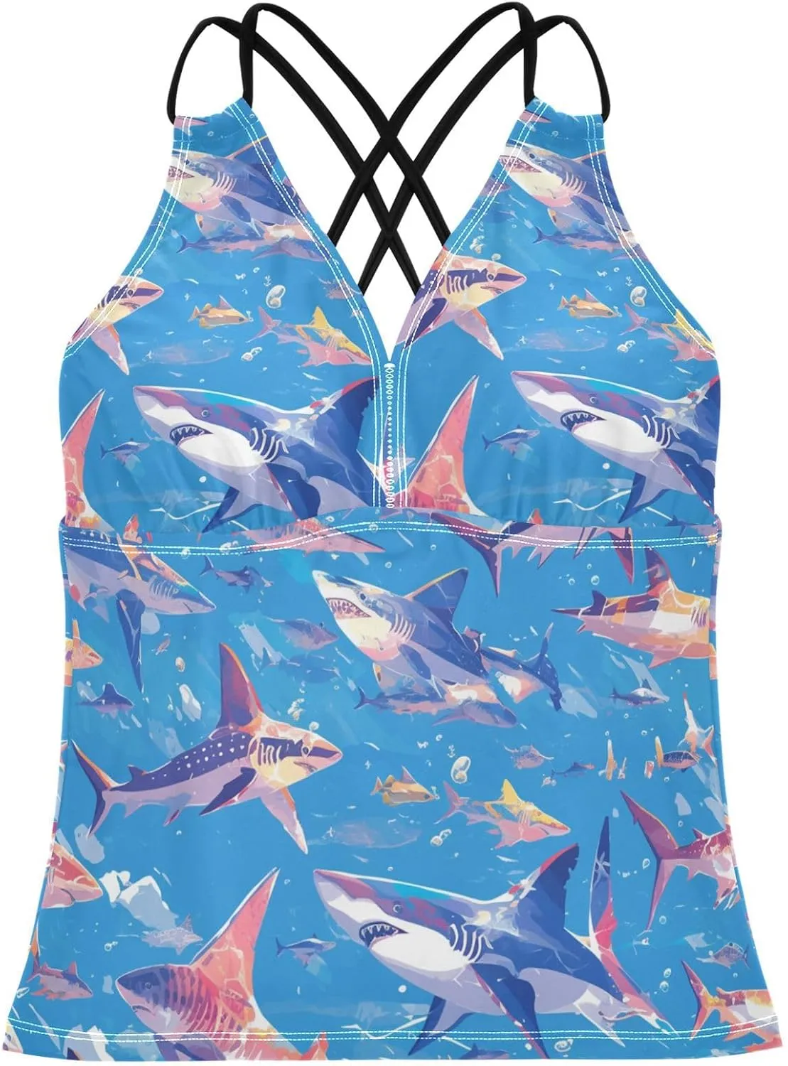 KLL Ocean Fish sea Masco Womens Tankini Top Quick-Dry V Neck Swimsuit Tank Tops