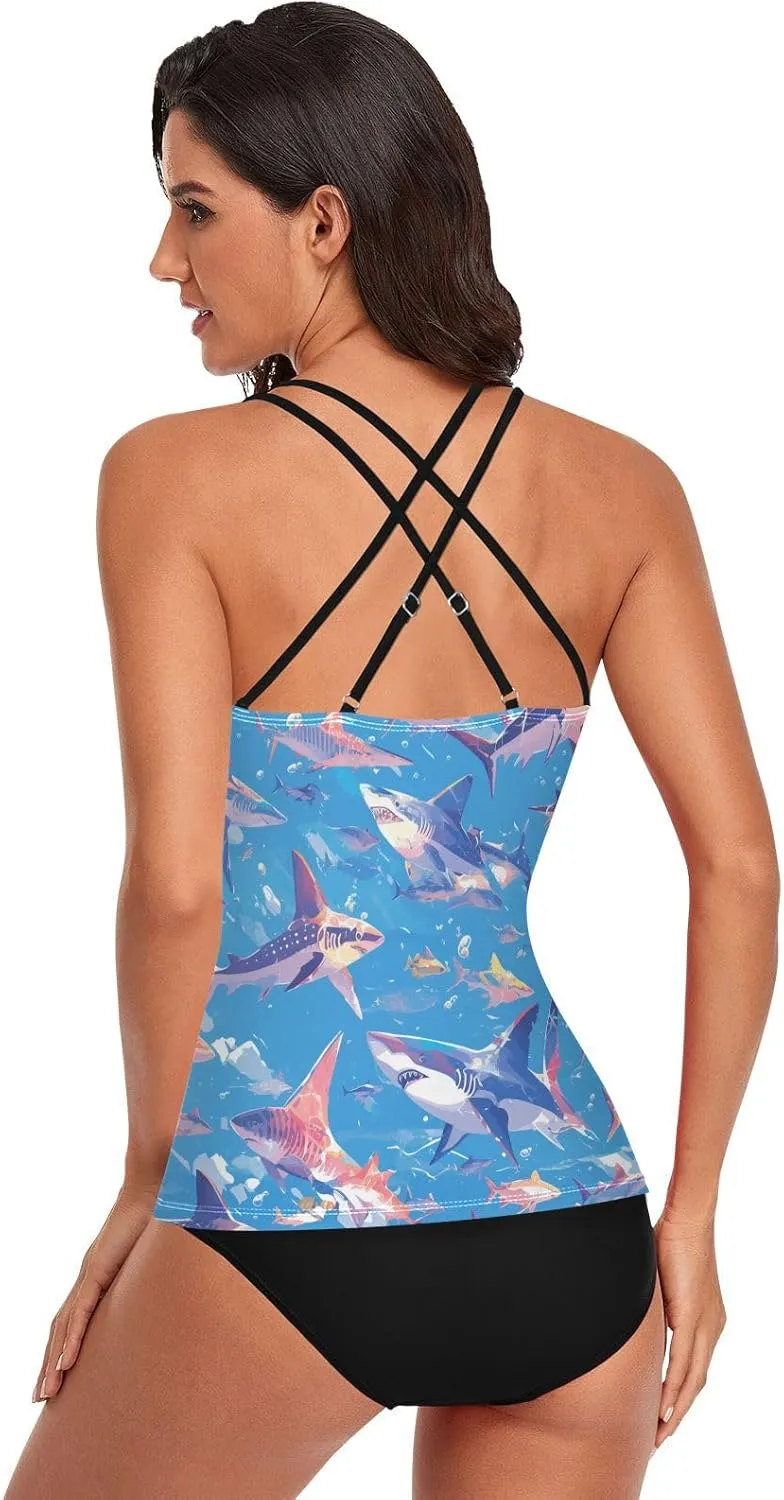 KLL Ocean Fish sea Masco Womens Tankini Top Quick-Dry V Neck Swimsuit Tank Tops