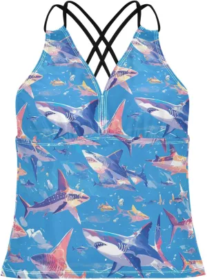 KLL Ocean Fish sea Masco Womens Tankini Top Quick-Dry V Neck Swimsuit Tank Tops