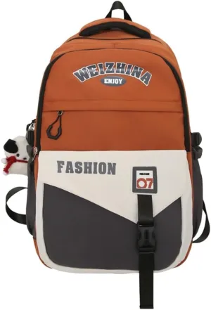 Korean Contrast Color Backpack Large Capacity Multi Pocket Schoolbag Adjustable Strap Water Resistant Student Book Bag