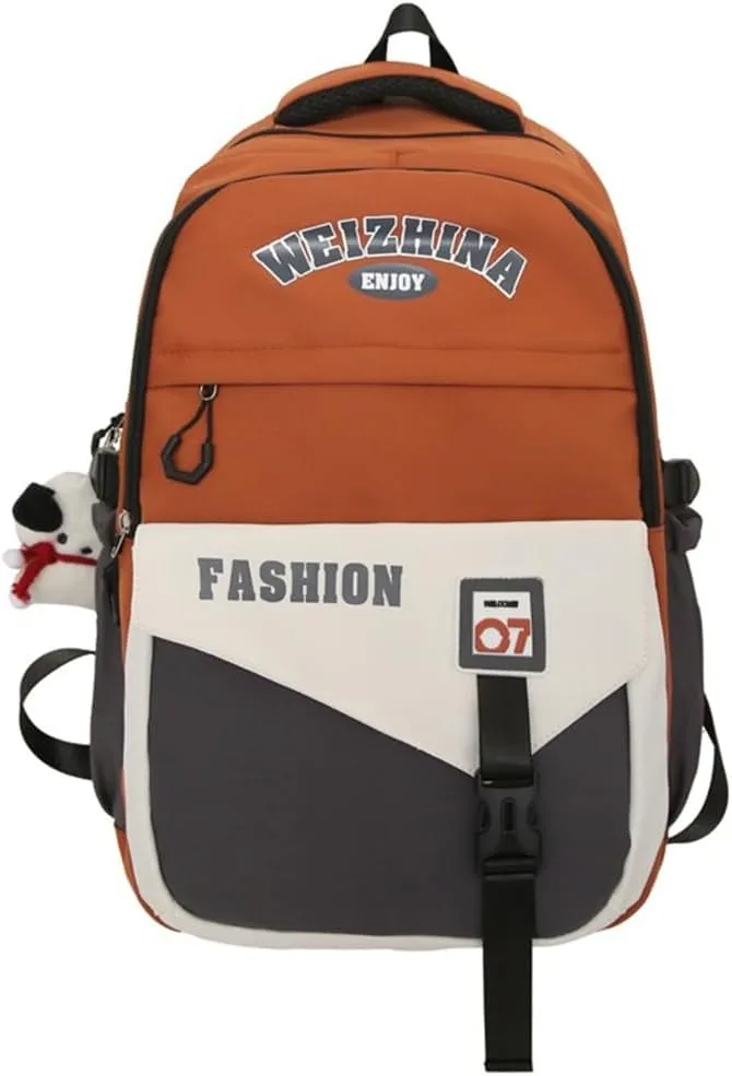 Korean Contrast Color Backpack Large Capacity Multi Pocket Schoolbag Adjustable Strap Water Resistant Student Book Bag