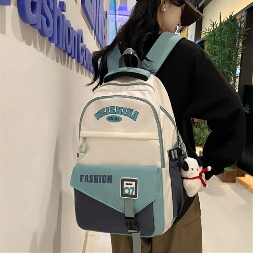 Korean Contrast Color Backpack Large Capacity Multi Pocket Schoolbag Adjustable Strap Water Resistant Student Book Bag